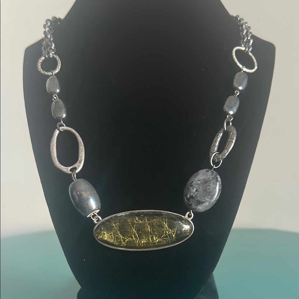 Chico’s Boho Gunmetal and Multicolored Mixed Stone Necklace